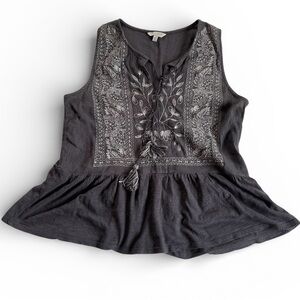Lucky Brand Charcoal Embroidered Blouse